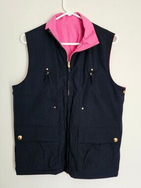 Lauren Ralph Lauren Reversible Navy & Pink Sporty Vest w/ Big Pockets: Sz Large
